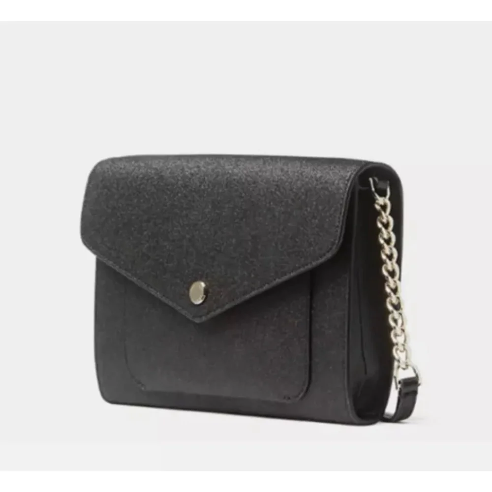 Kate Spade Tinsel Glitter Fabric Flap Crossbody Bag Black K9336